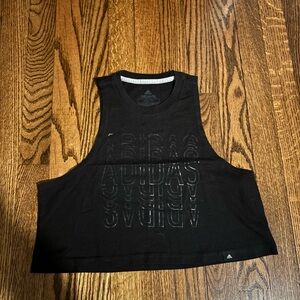 adidas Women’s Black Cropped Muscle Tank with Tonal Logo